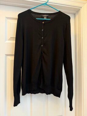 Women's August Silk Black Button up Sweater Cardigan Size XL